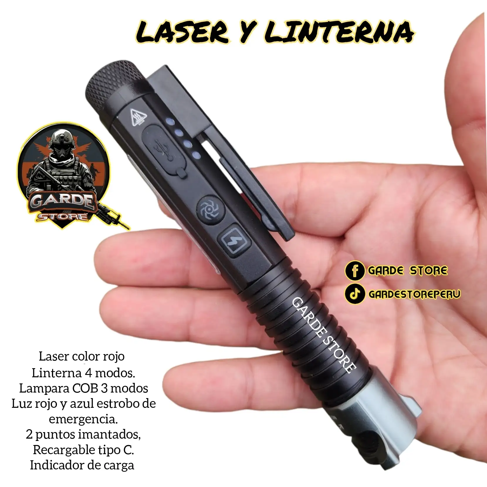 LINTERNA TÁCTICA CON LÁSER Y ESTROBO. 