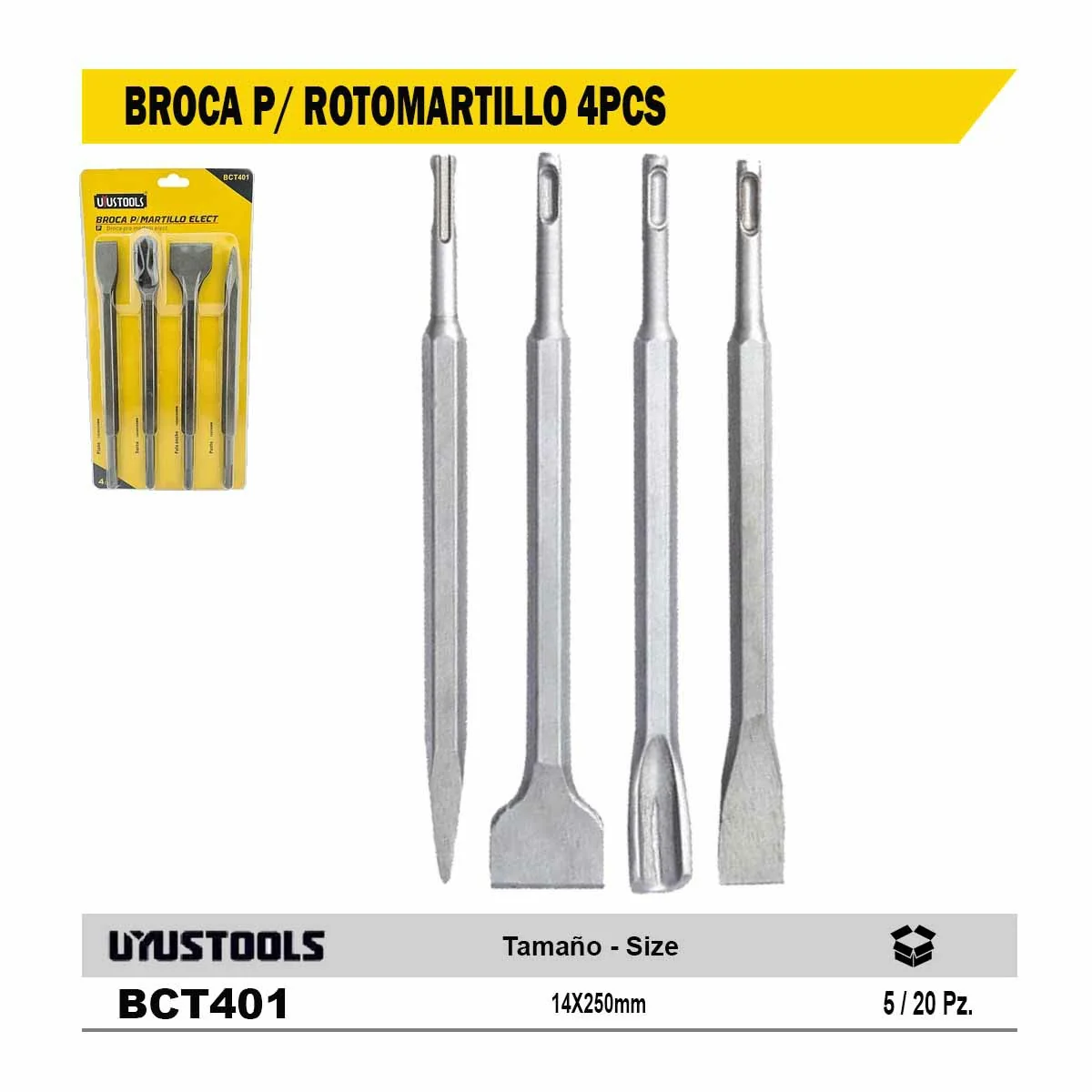 BROCA P/ ROTOMARTILLO 4PCS UYUST 250 mm