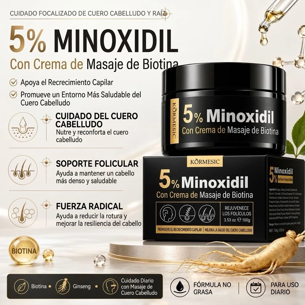 Crema 5% Minoxidil con Biotina Kormesic