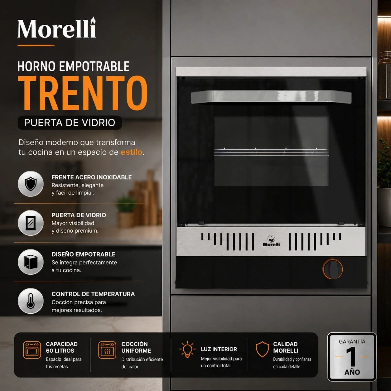 👩‍🍳 *HORNO EMPOTRABLE MORELLI TRENTO P/VIDRIO