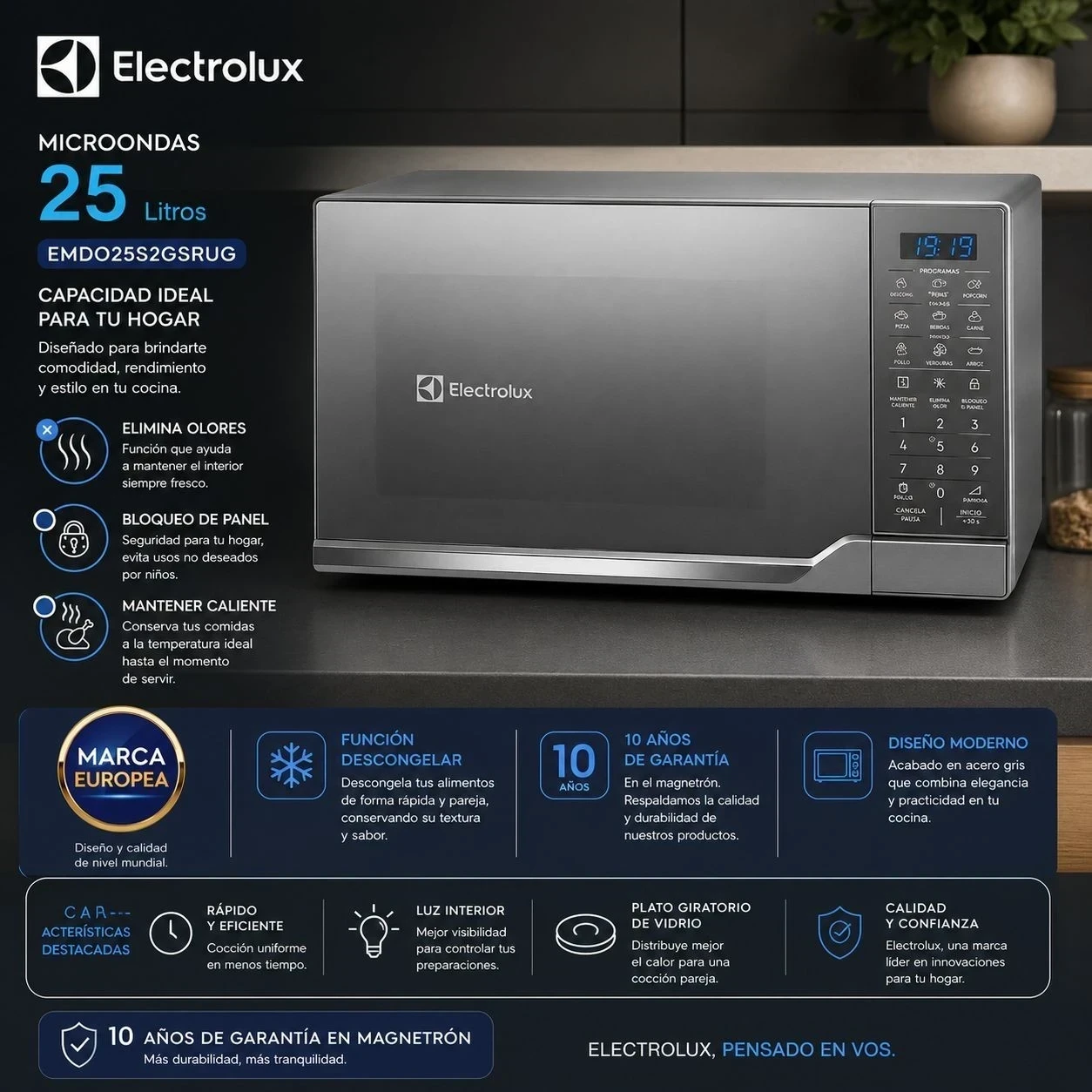 MICROONDAS ELECTROLUX 25 LTS EMDM25G SILVER C/GRILL*