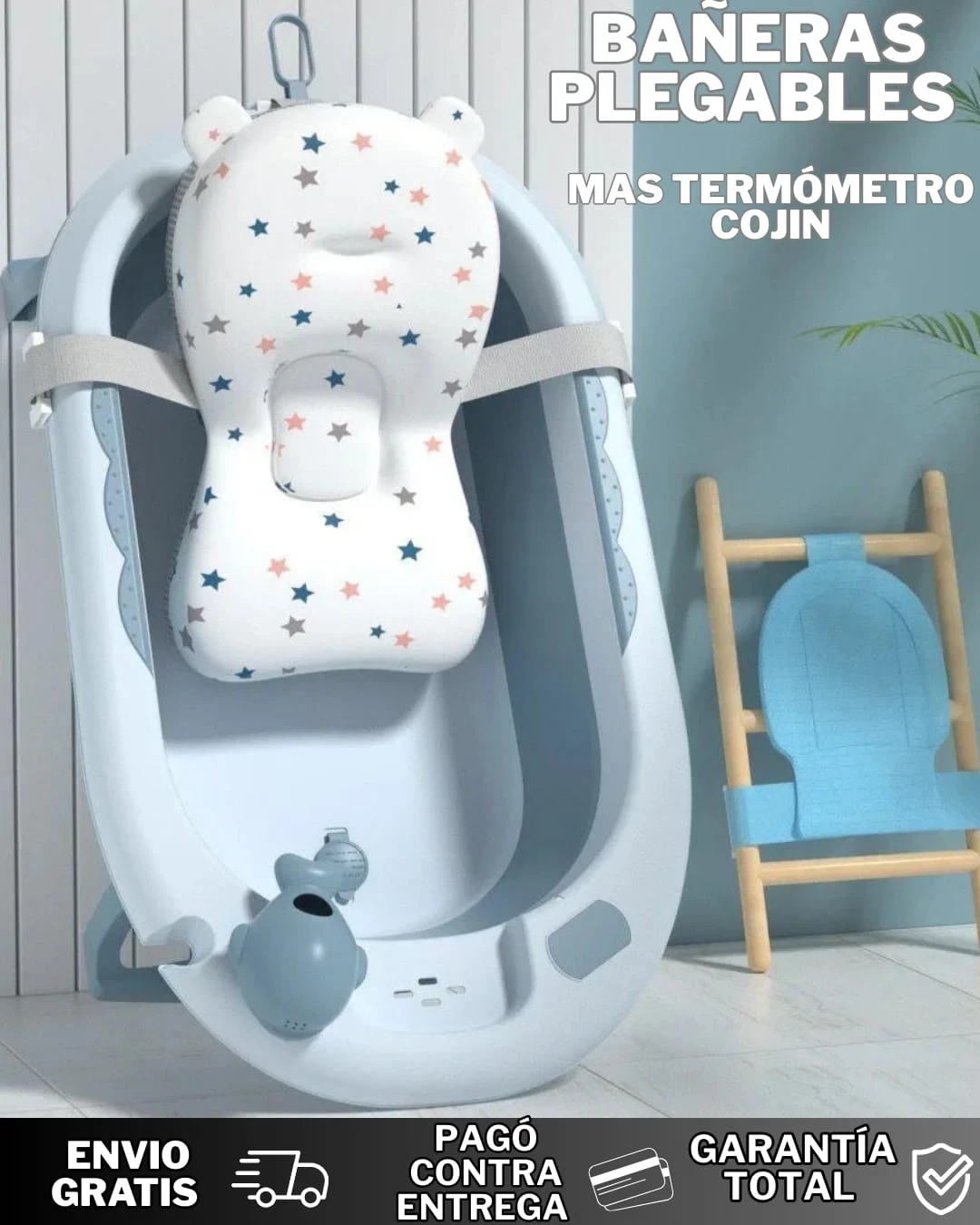 BAÑERA PLEGABLE CON TERMÓMETRO COJÍN  7