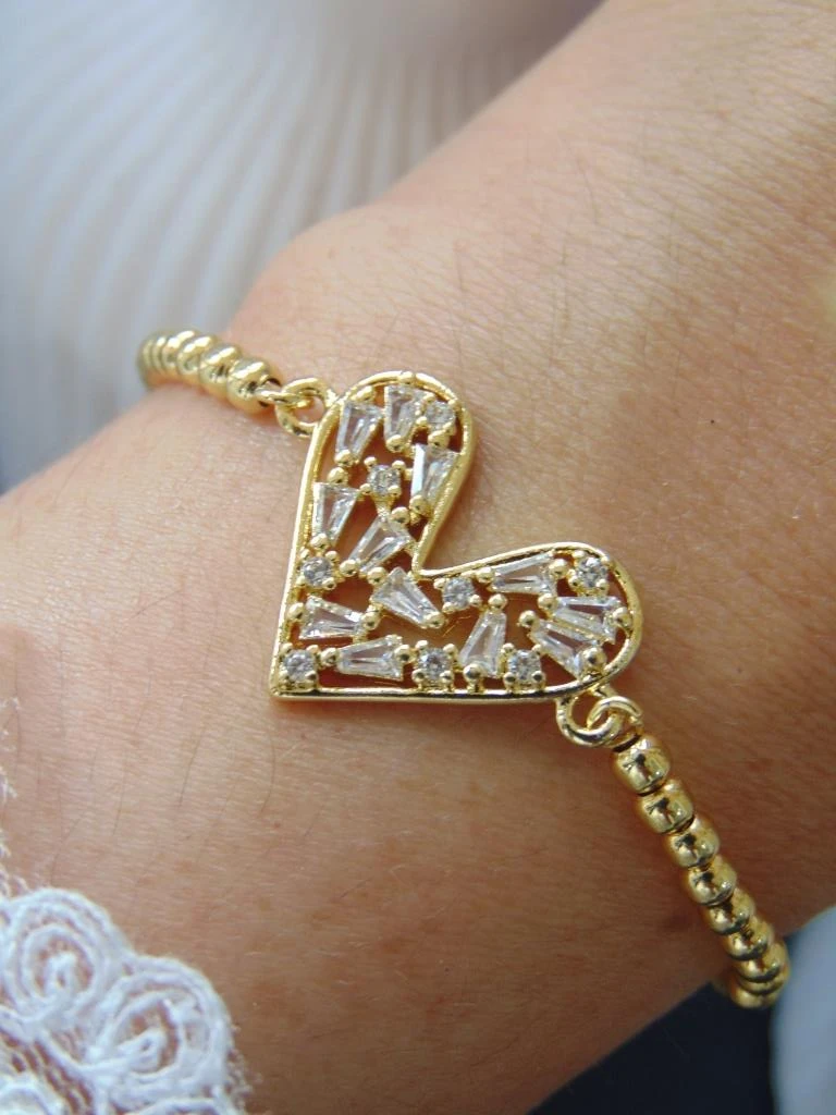 PULSERAS RODIO DOR CORAZON BAGUET BLANCO 2