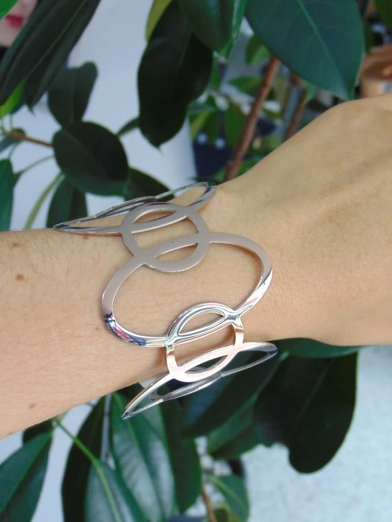 BRAZALETE ACERO PLATE CIRCULOS OVALOS