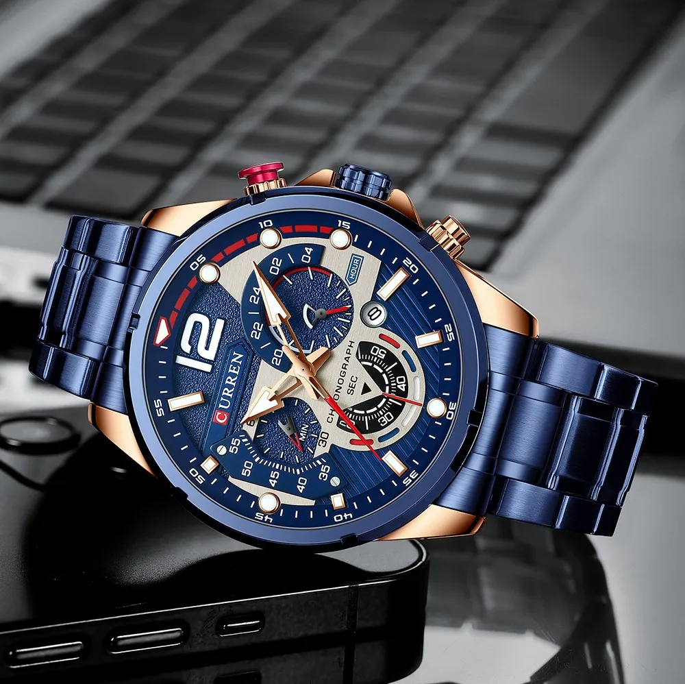 Reloj Curren Original Acero Cronografo 8395 Azul Cobrizo Fondo Azul 3