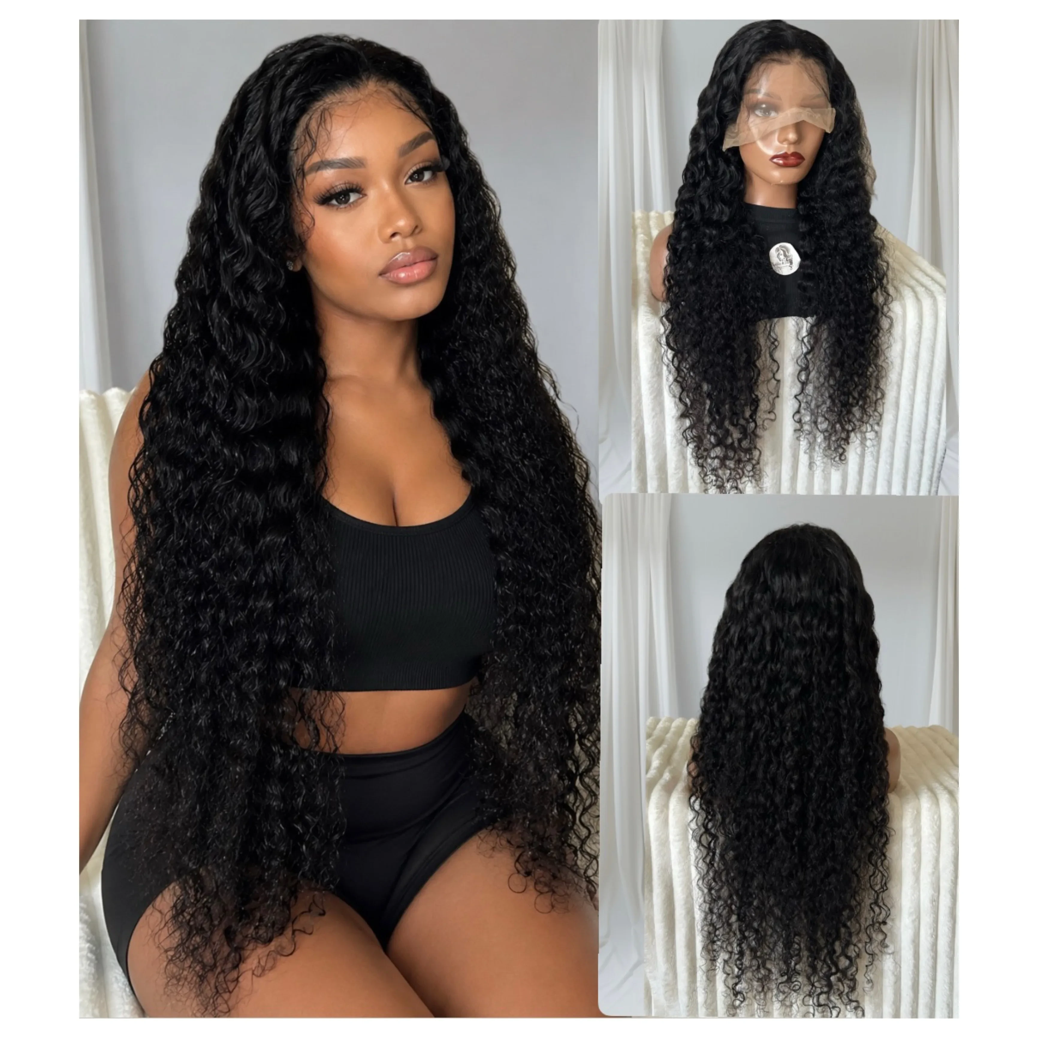 Peluca cabello humano de 34 pulgadas, frontal lace 13x4