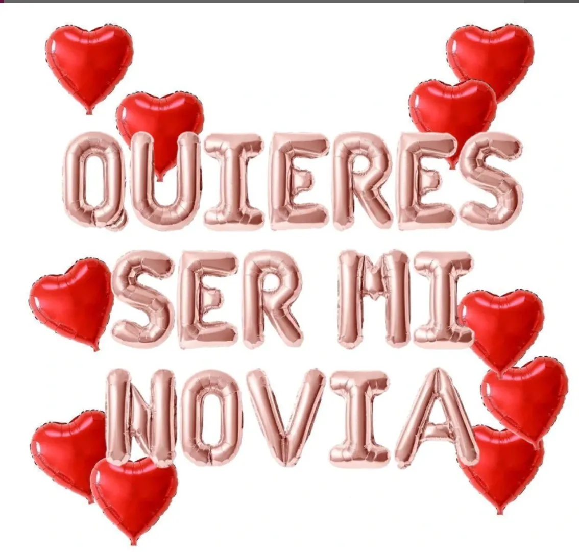Set globos metalizados 27 pcs "Quieres ser mi novia" con corazones 10 pulgadas  2