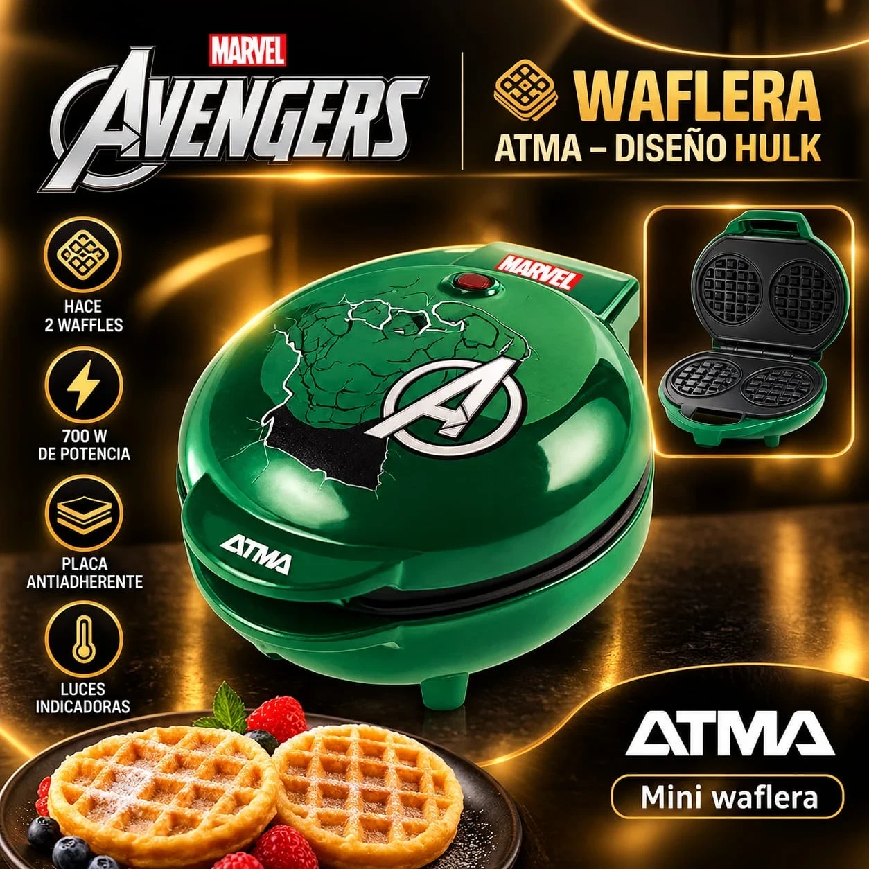 MINI WAFLERA HULK ATMA MARVEL *CONSULTAR DISPONIBILIDAD CON EL VENDEDOR*