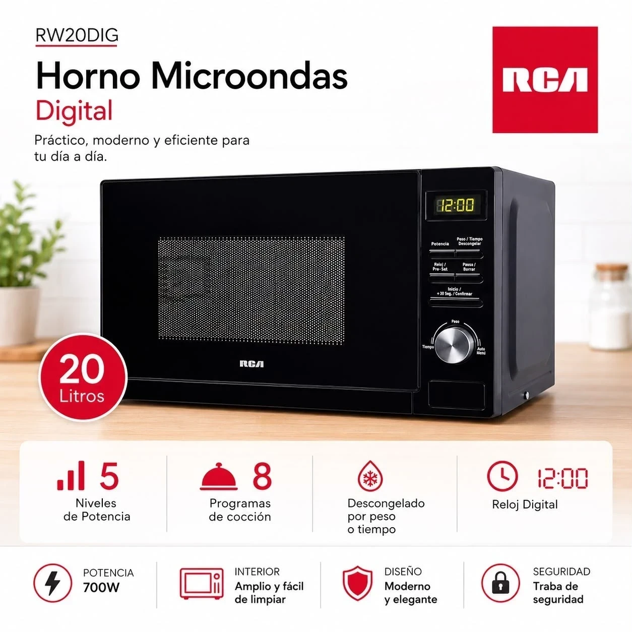 Microondas RCA Digital R100DIG20 20 Litros