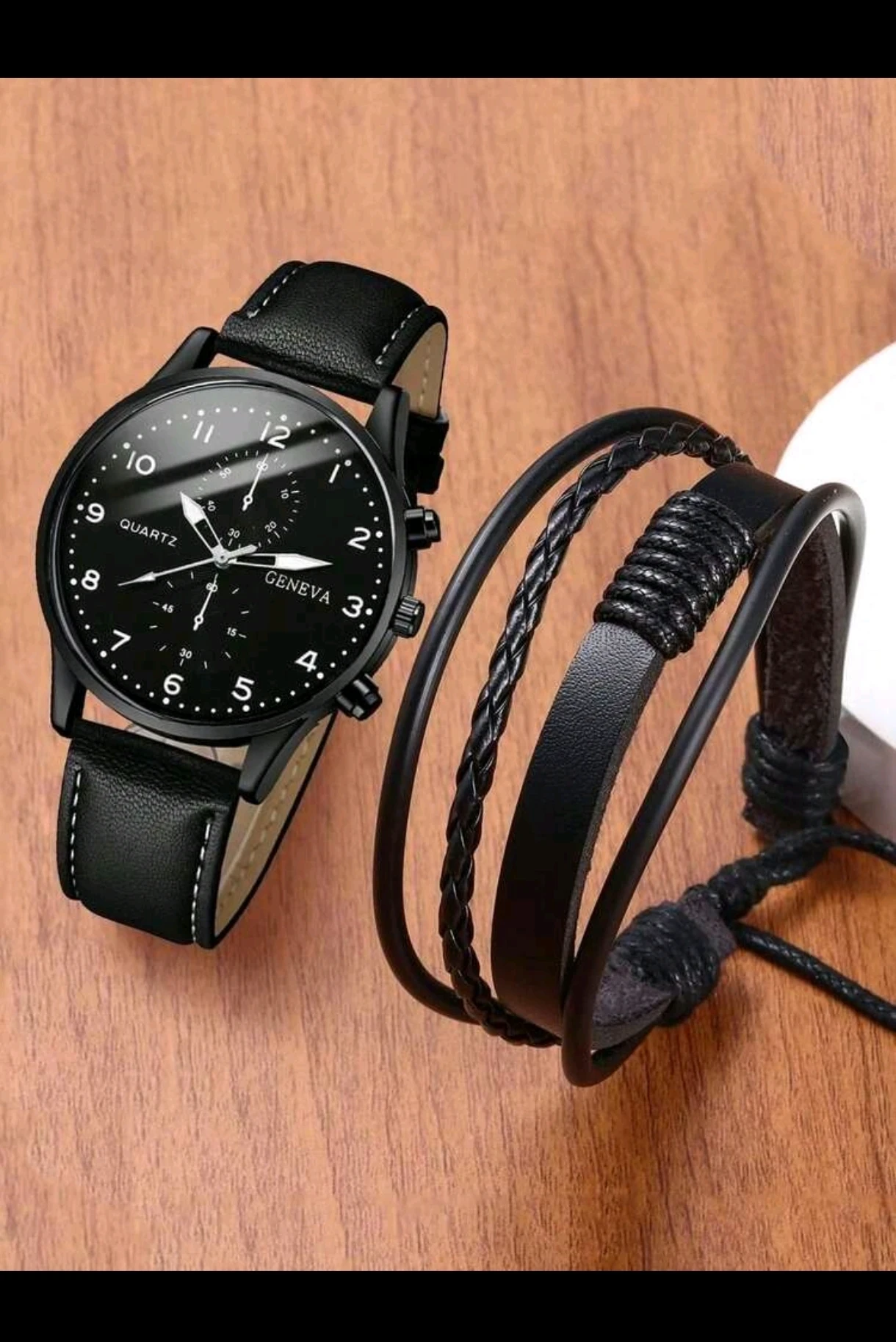 Set de Caballero AD ASTRA - Reloj Geneva Total Black + Brazalete Multicapa