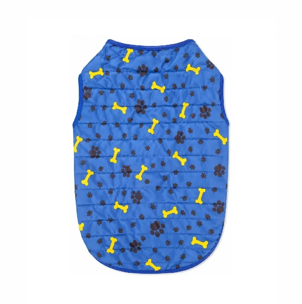 Chaleco impermeable con forro peluche huellitas azul
