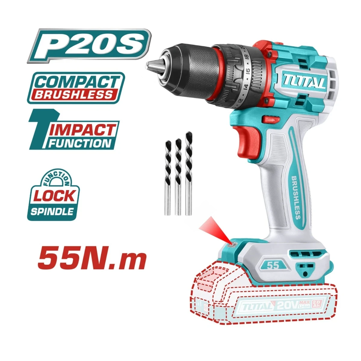TDLI20602-TIDLI205581 Taladro percutor 55nm + taladro atornillador 60nm total 5