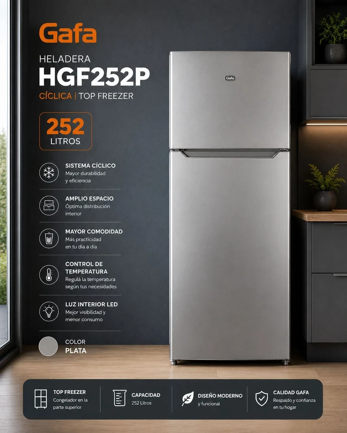 HELADERA GAFA CÍCLICA 252 LITROS SILVER ‼️SOLO POR PEDIDOS‼️