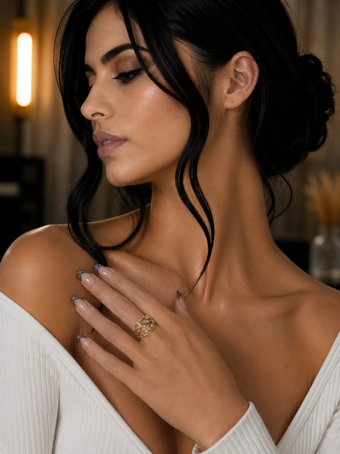 Anillo ajustable acero 316 L con enchape en oro 