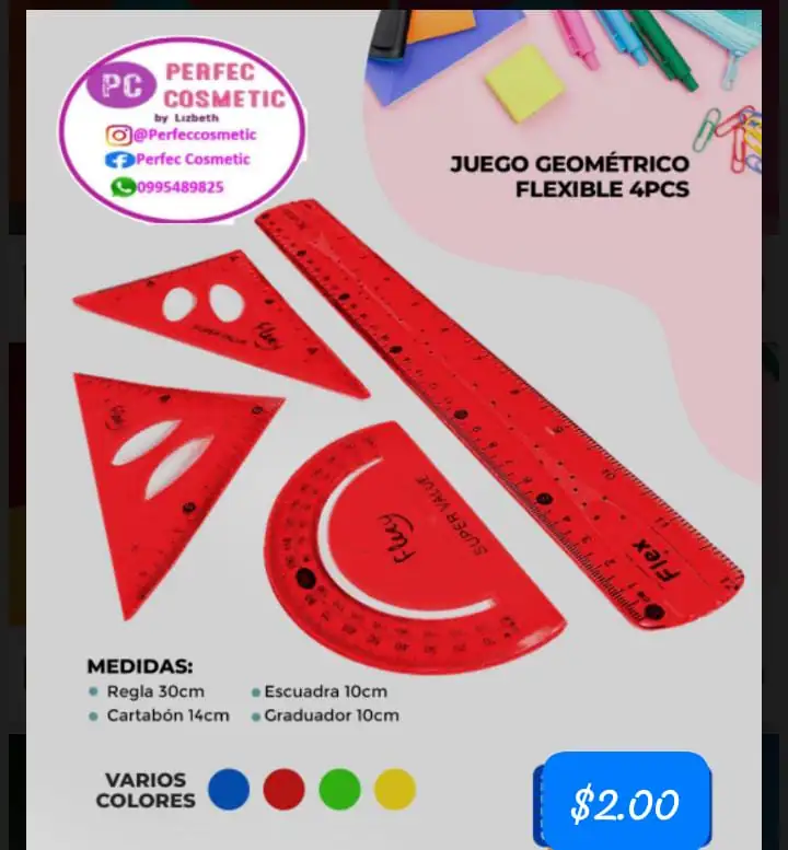 Juego geométrico FLEXIBLE 4 piezas varios colores 