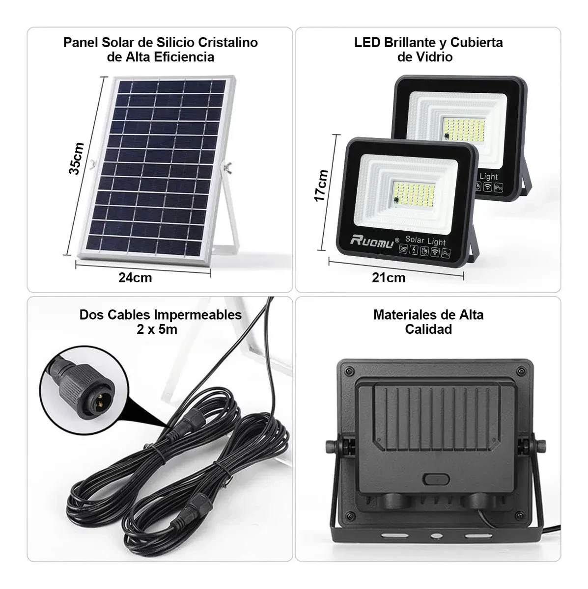 Reflector 300w, Incluye 2 Cables de 5m para Uso en Interior/Exterior, Luz Blanca 6000K,  3