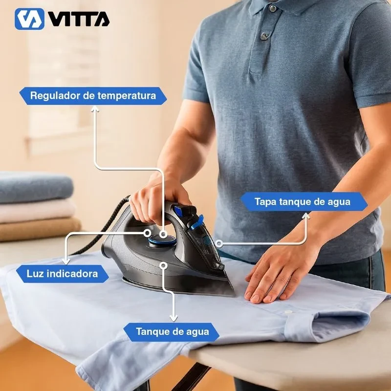 Plancha A Vapor Vitta Acero Inoxidable 2200w Negro 3