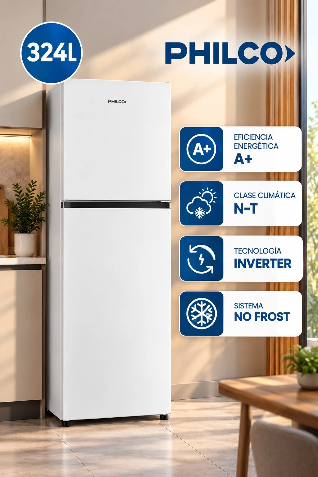 HELADERA NO FROST 324 LITROS TOP MOUNT PHILCO INVERTER BLANCA ‼️SOLO POR PEDIDOS 