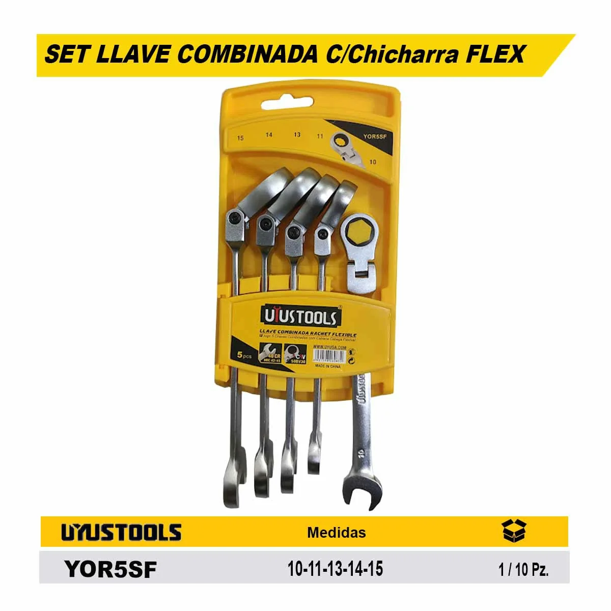SET LLAVE COMBINADA C/Chicharra FLEX UYUST 5 PZS