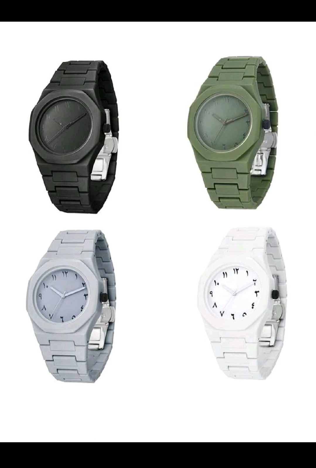 Reloj Unisex Minimalista de Policarbonato - Diseño Monocromático Octagonal con Dial Dial de Números Árabes Indo-Arábigos y Broche Plegable