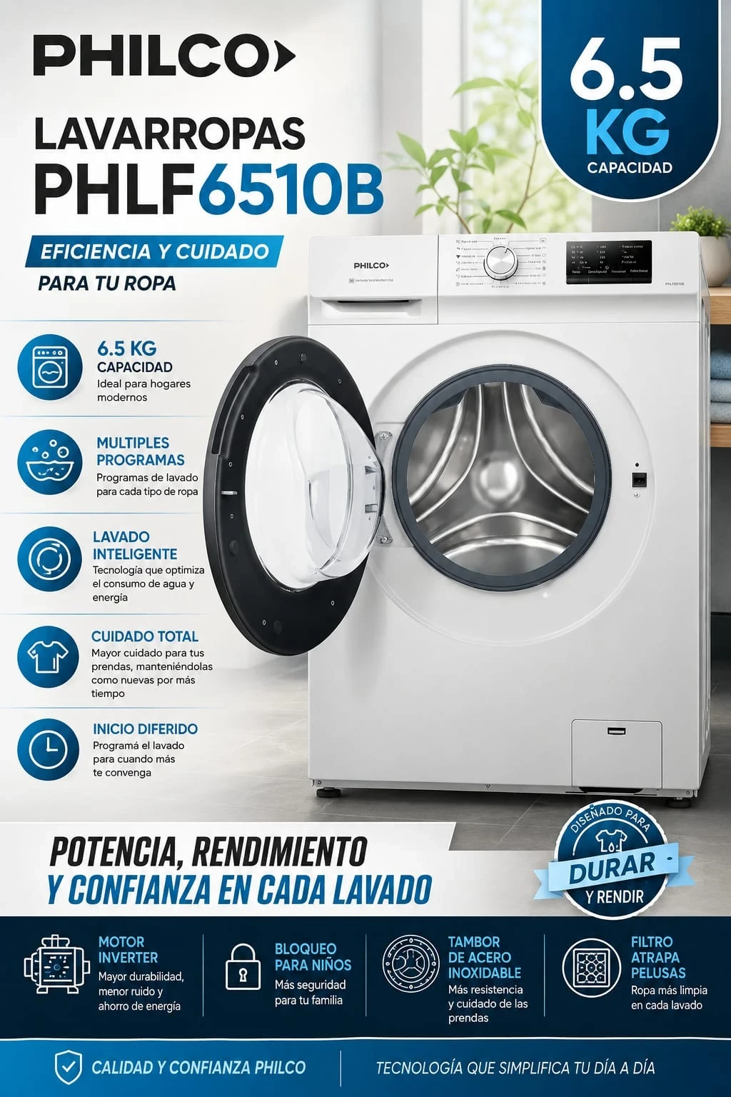 Lavarropas Philco 6.5KG 