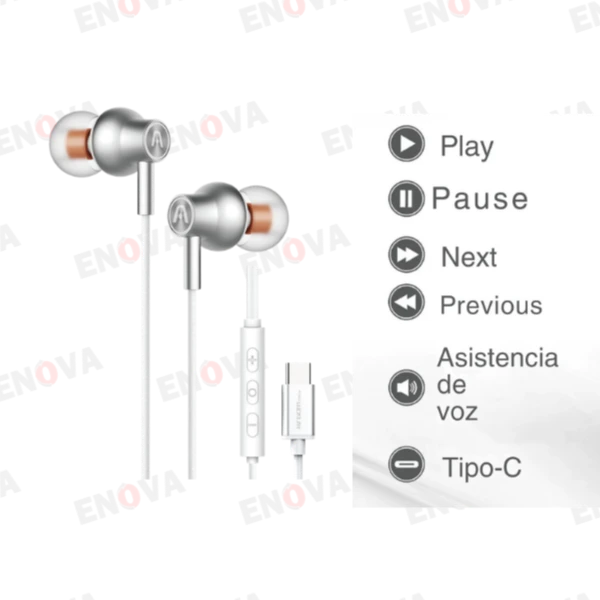 Auriculares magnéticos Type?C, metal, blanco/plata