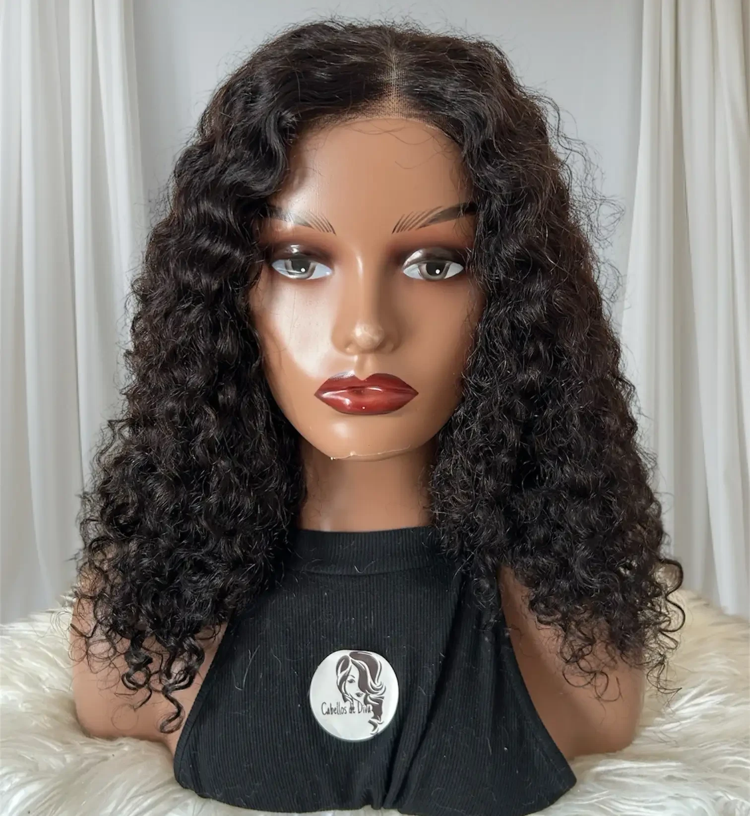 Peluca Rizada cabello humano 18 pulgada, frontla lace 4x4 glueless,180% densidad  2