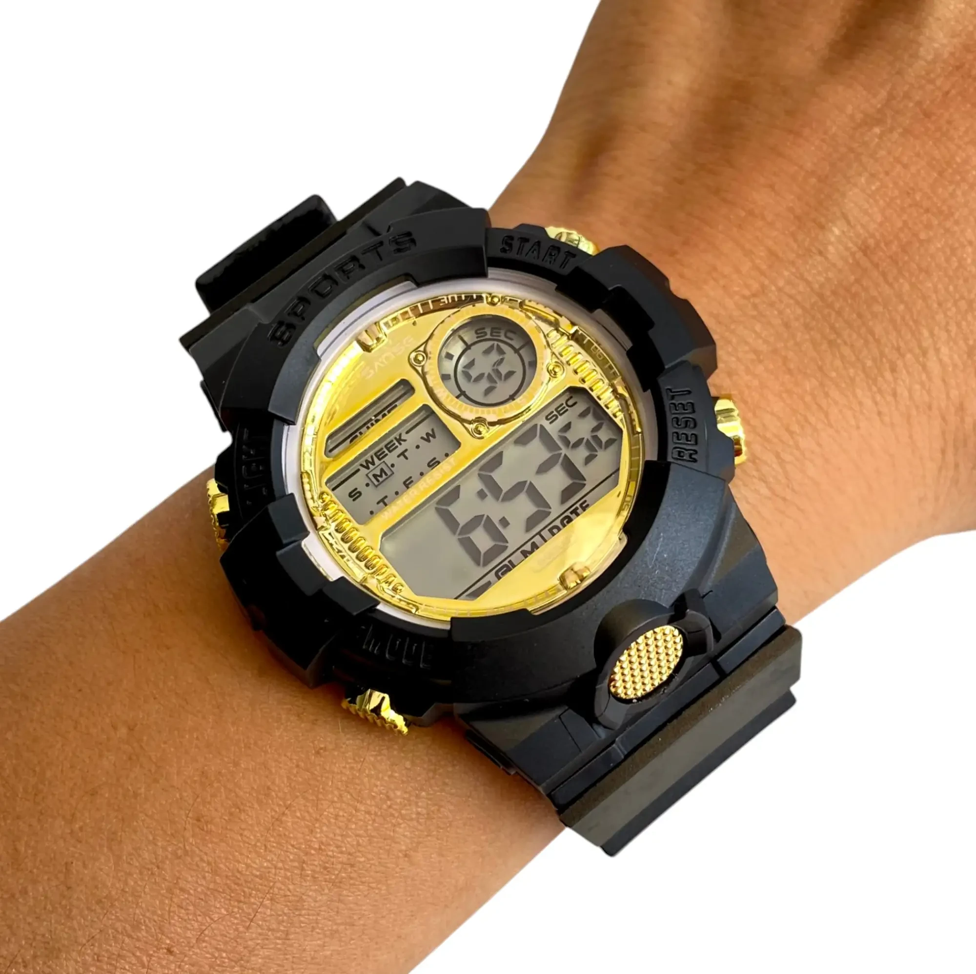 Reloj Deportivo Digital Sumergible Negro Dorado