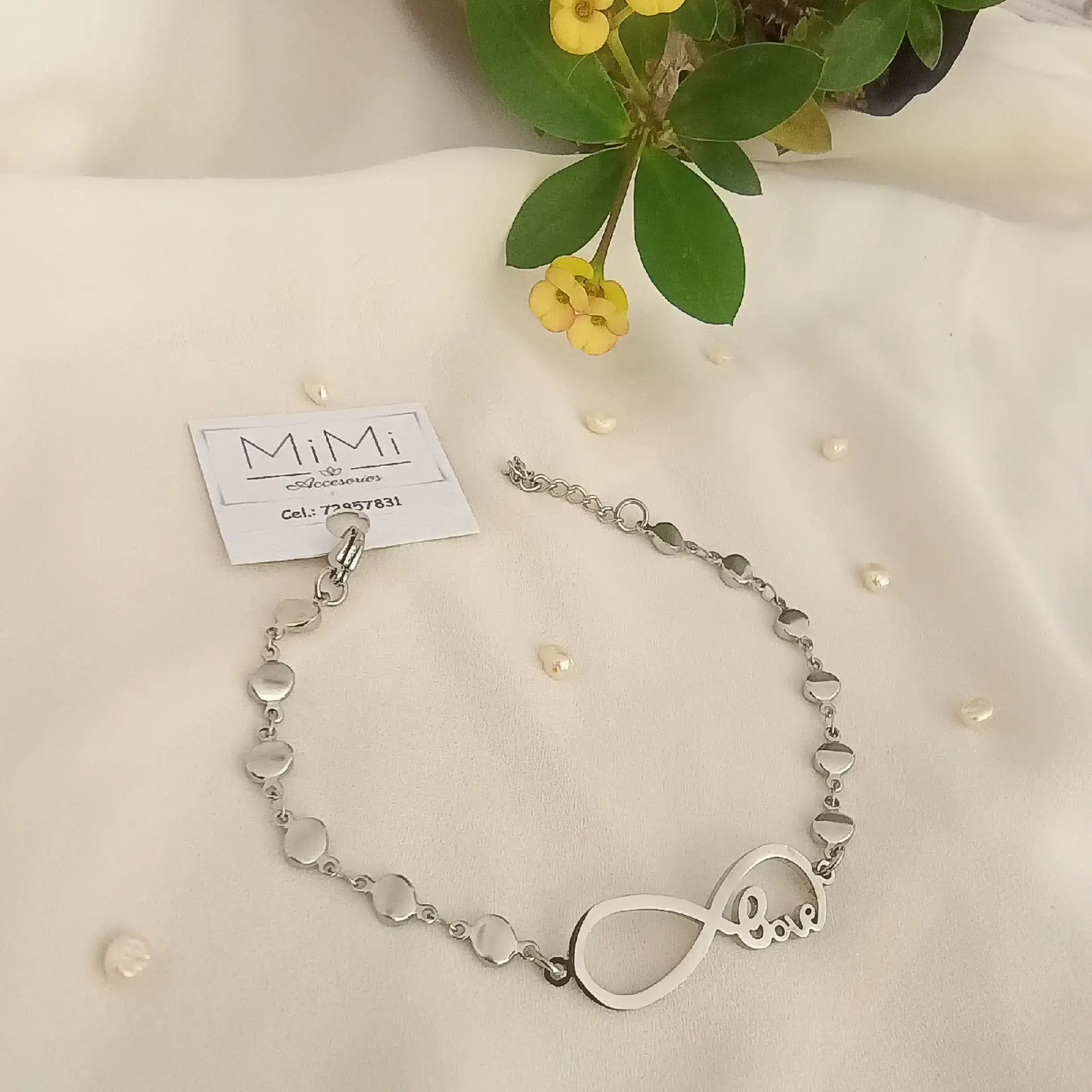 Manilla love plateado en acero inoxidable 