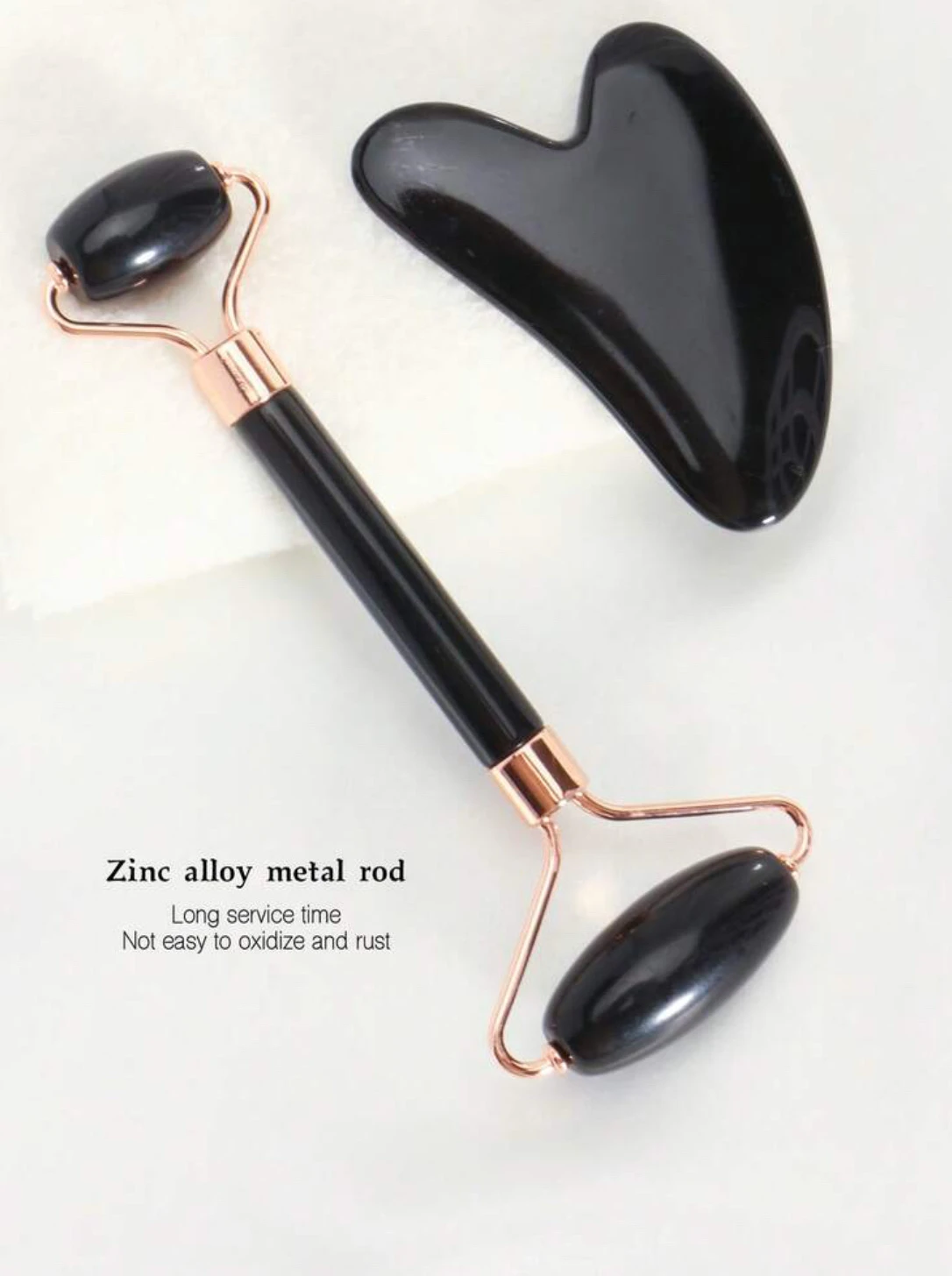 Set Facial de Obsidiana Negra | Rodillo + Gua Sha de Corazón 🖤✨