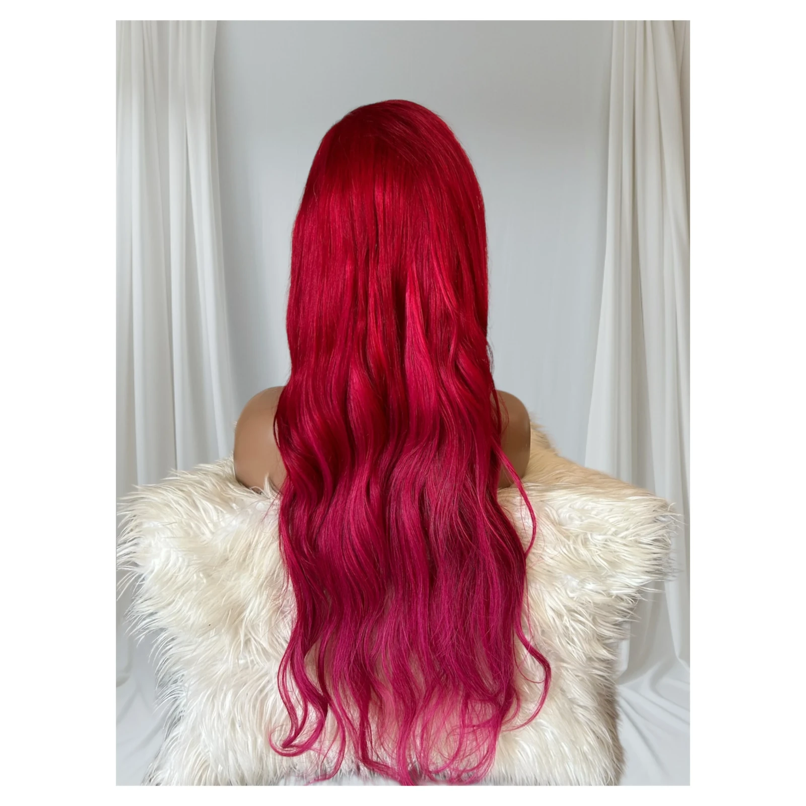 Peluca fantasia Roja con degradado fucsia de cabello humano, frontal lace 13x6, 28 pulgada  3