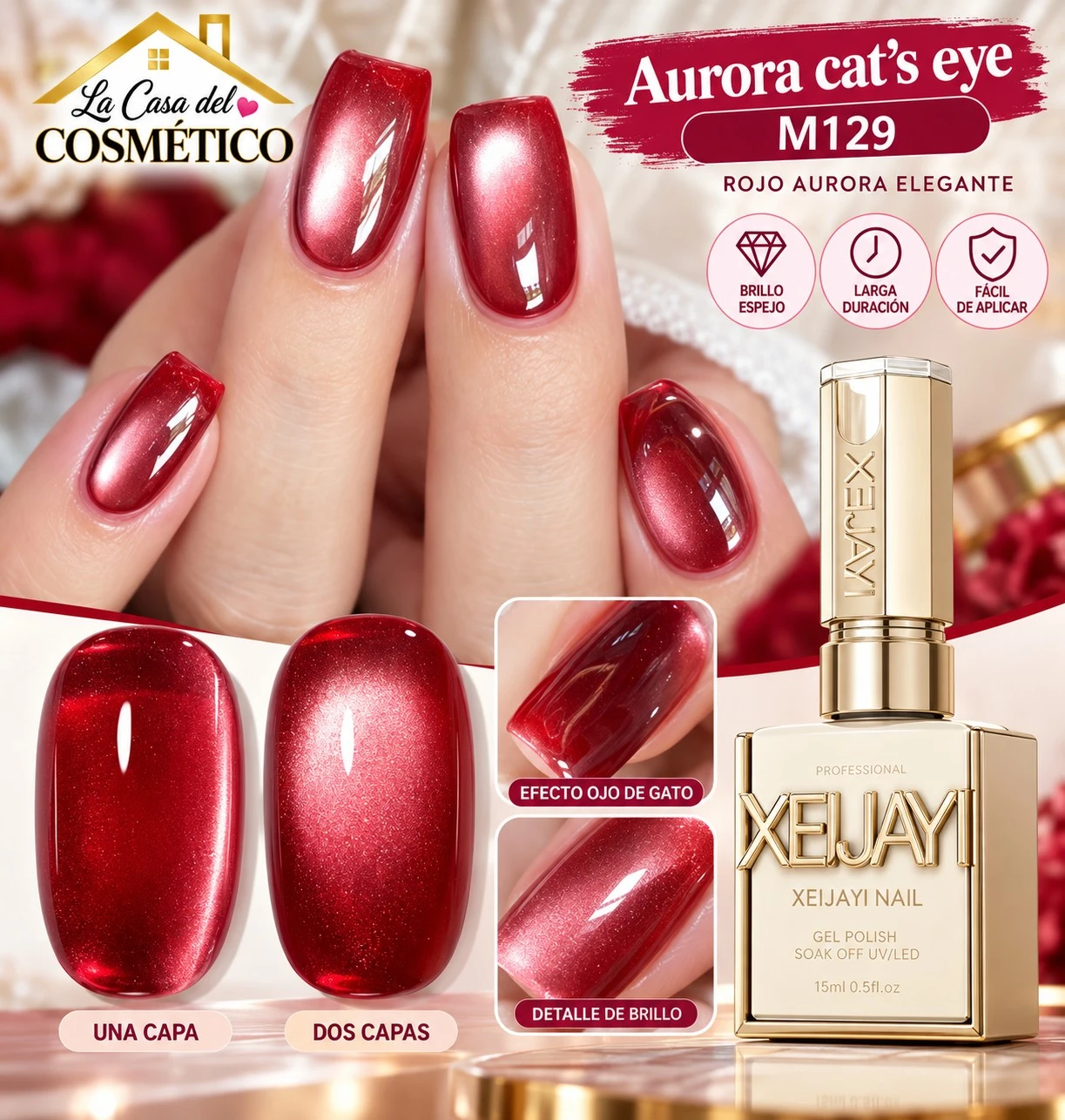 xeijayi esmalte semi efecto ojo de gato m129 – rojo aurora magnetica