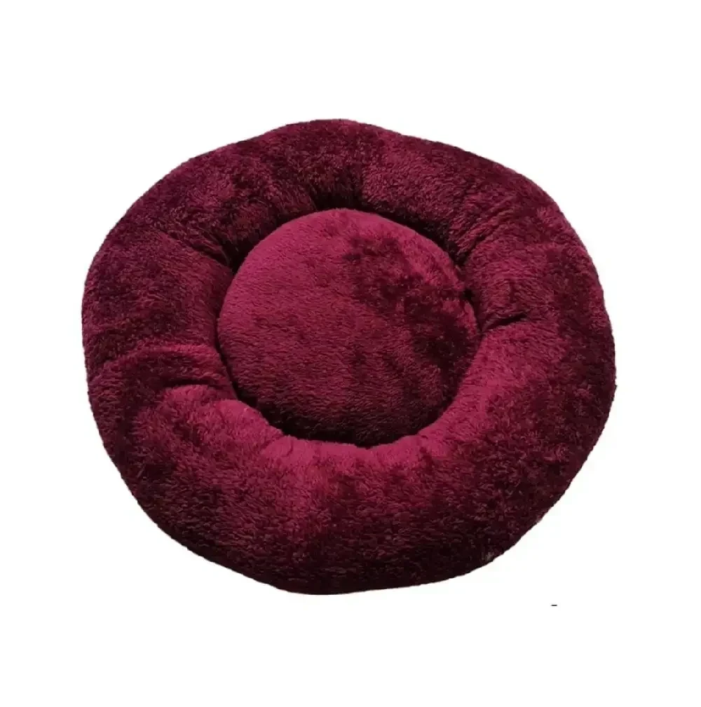 Cama tipo dona de peluche hipoalergénico guinda