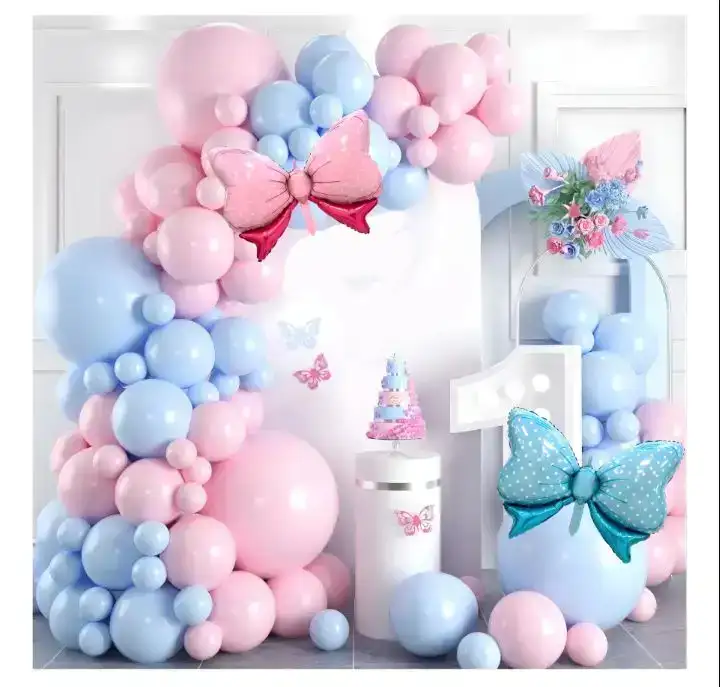 Set super guirnalda globos celeste/rosa pastel 118 pcs