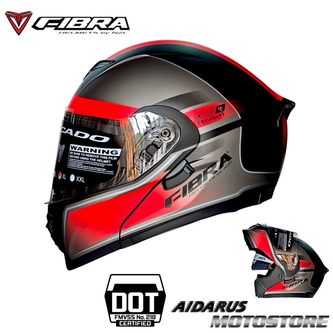 CASCO FIBRA ABATIBLE GRIS ROJO MATE