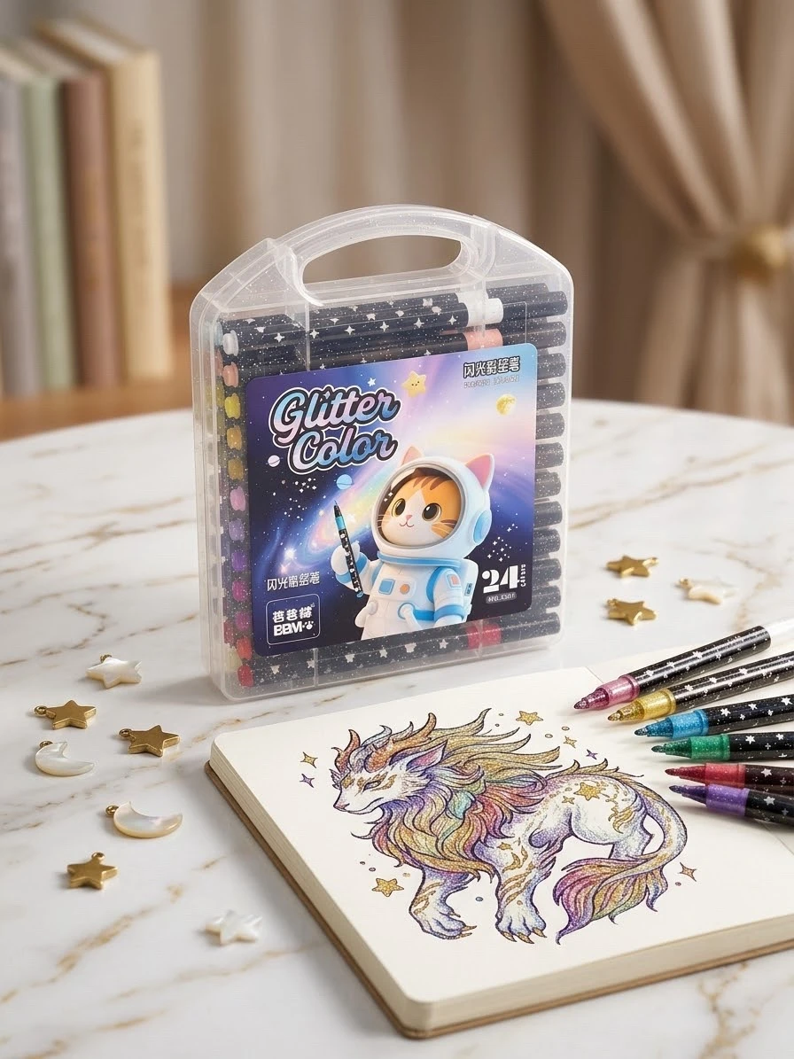 24 plumones con glitter 