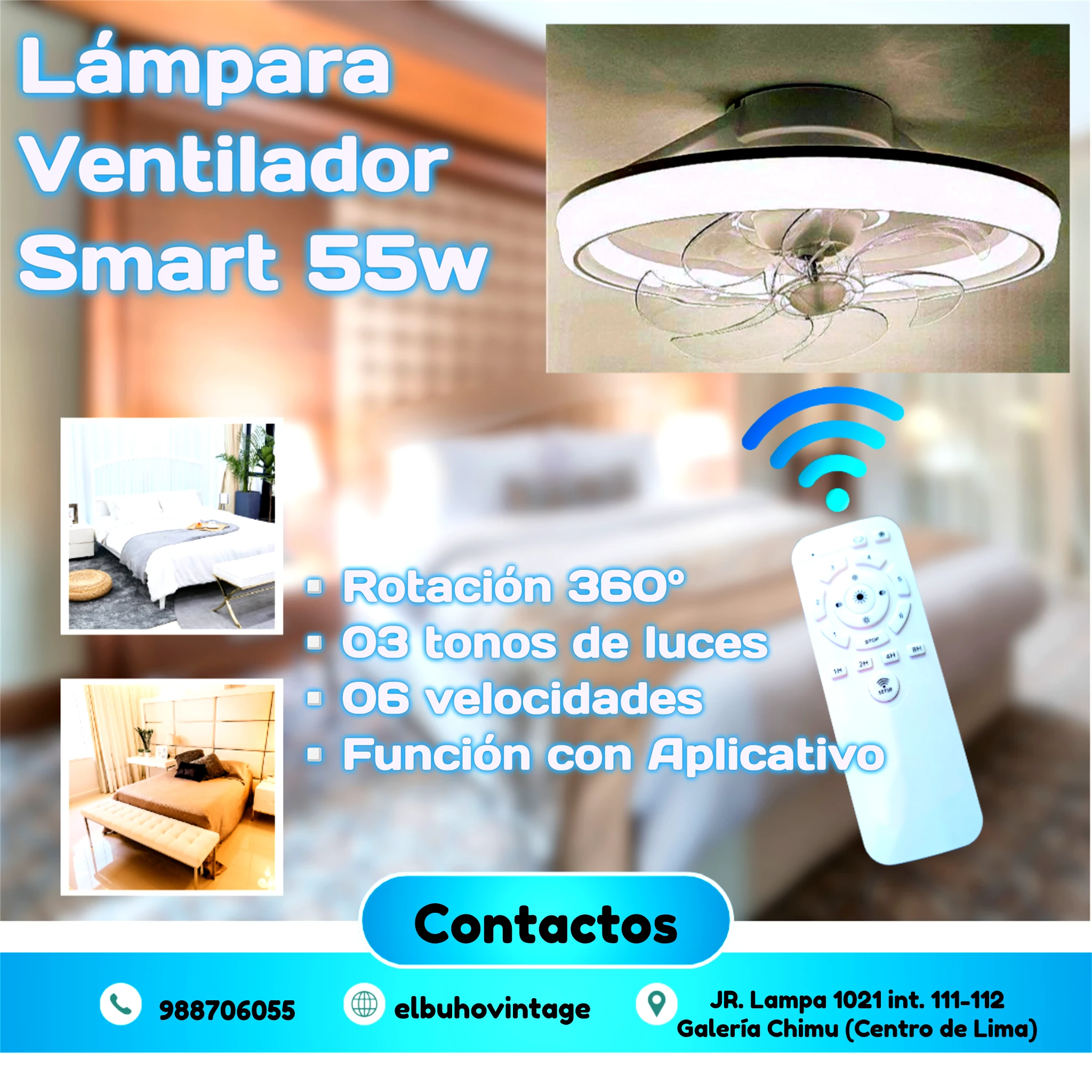LÁMPARA VENTILADOR LED ROTACIÓN 360° 