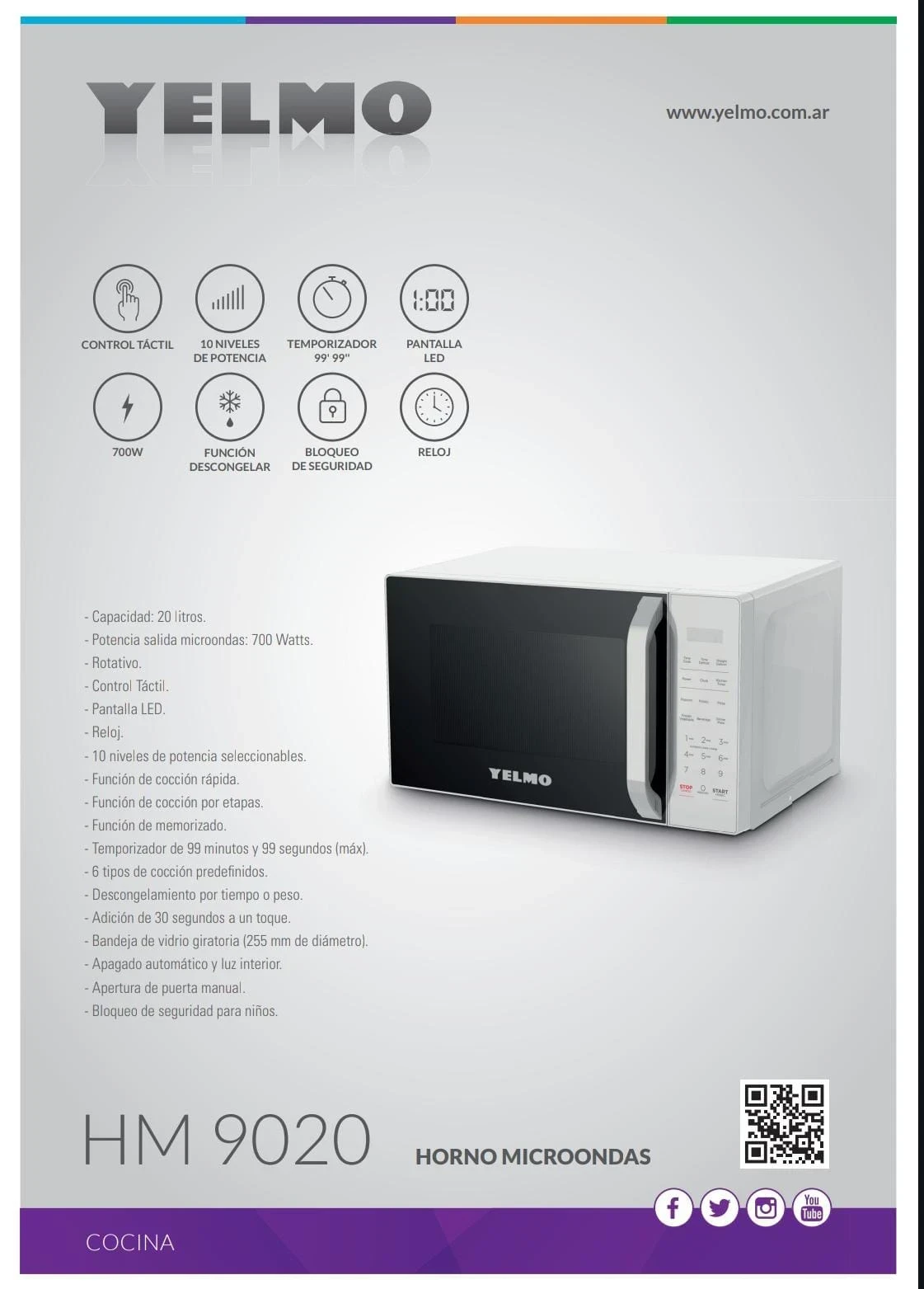 HORNO MICROONDAS YELMO 20LTS