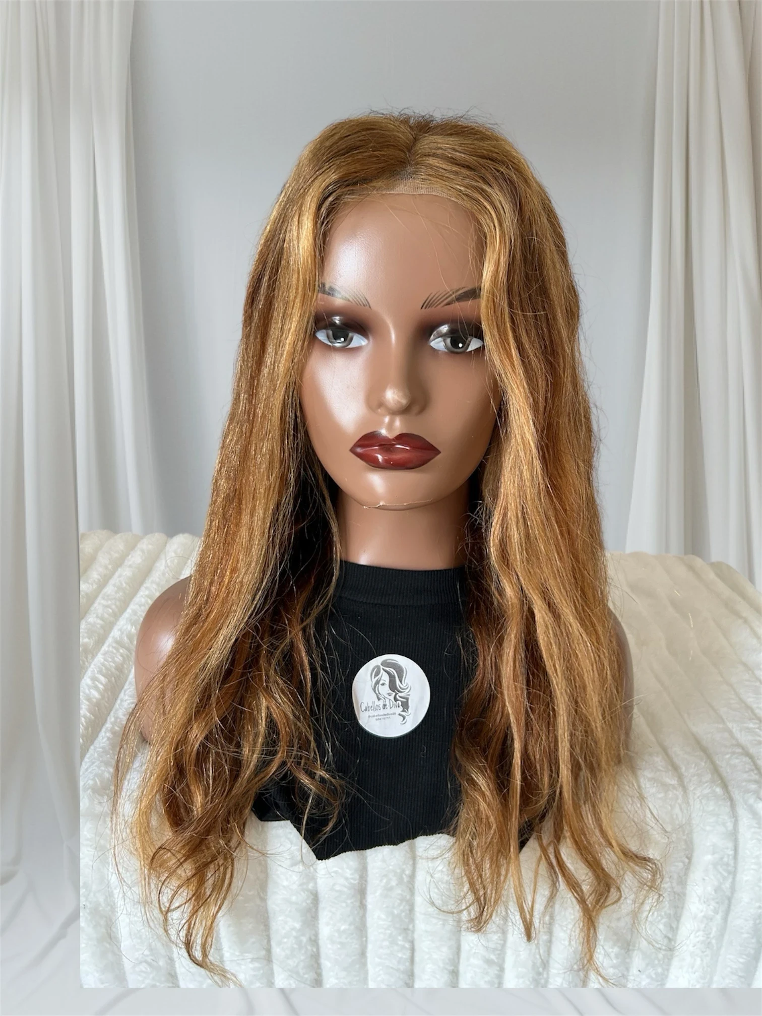 Peluca cabello humano 6/27 con reflejos rubio miel ombré, 20 pulgadas, frontal lace 4x4 HD  2