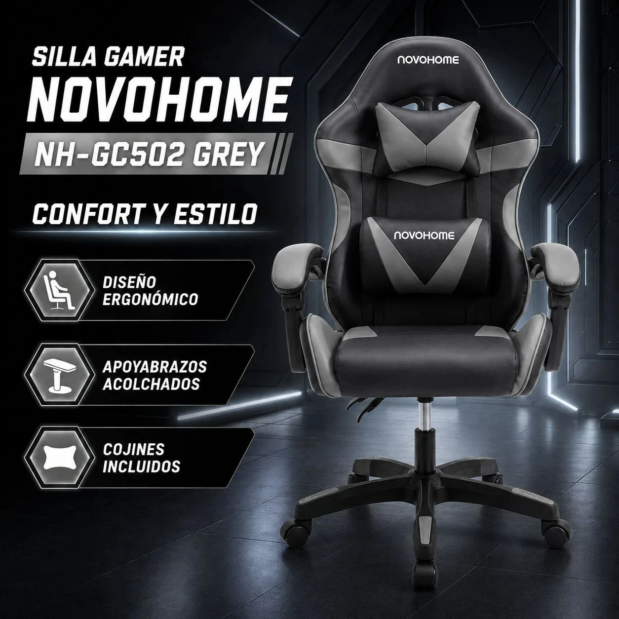 SILLA GAMER NOVOHOME RESPALDO RECLINABLE 3