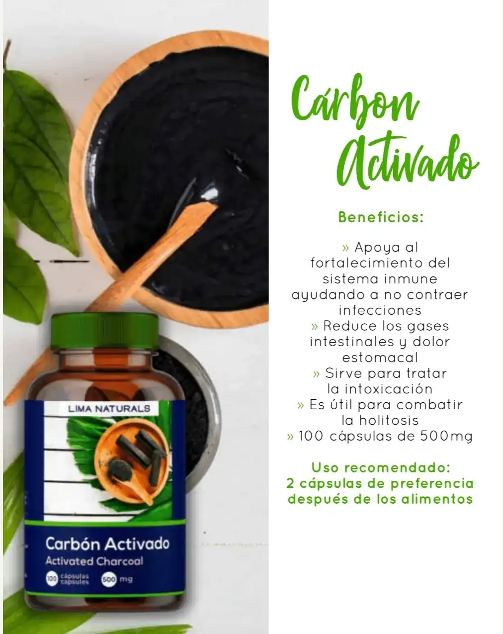 Carbon Activado 100 capsulas 500mg Lima Naturals