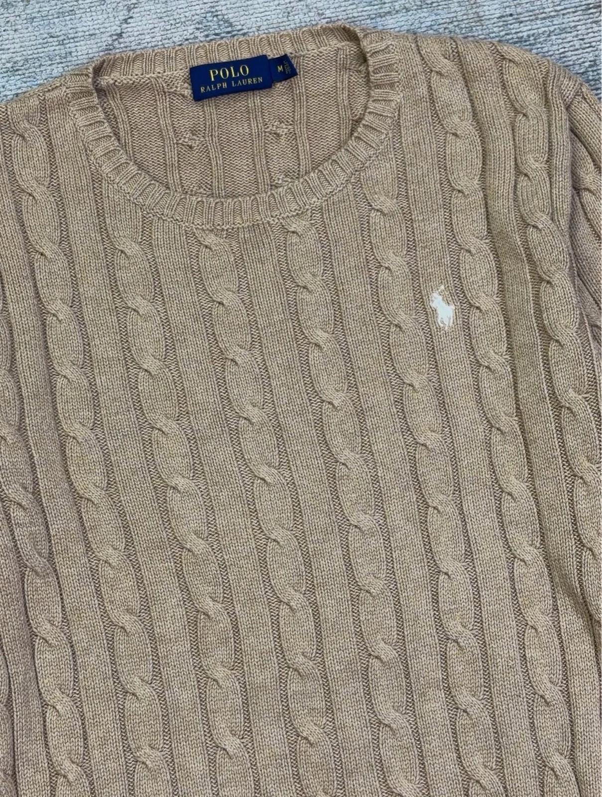 Suéter cable-knit Polo Ralph Lauren beige  de cuello redondo. mujer  3