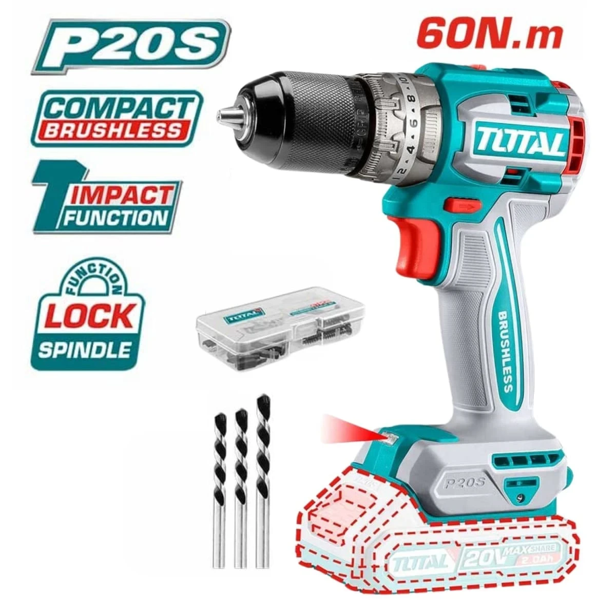 TOSLI240202-TIWLI20501 Taladro percutor + llave de impacto 500nm + rotomartillo + amoladora total  6