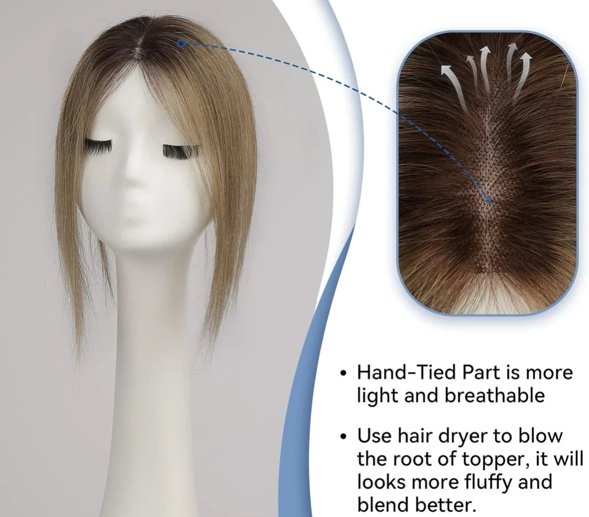 Topper de cabello humano 12 pulgada, color marron claro degradado  3