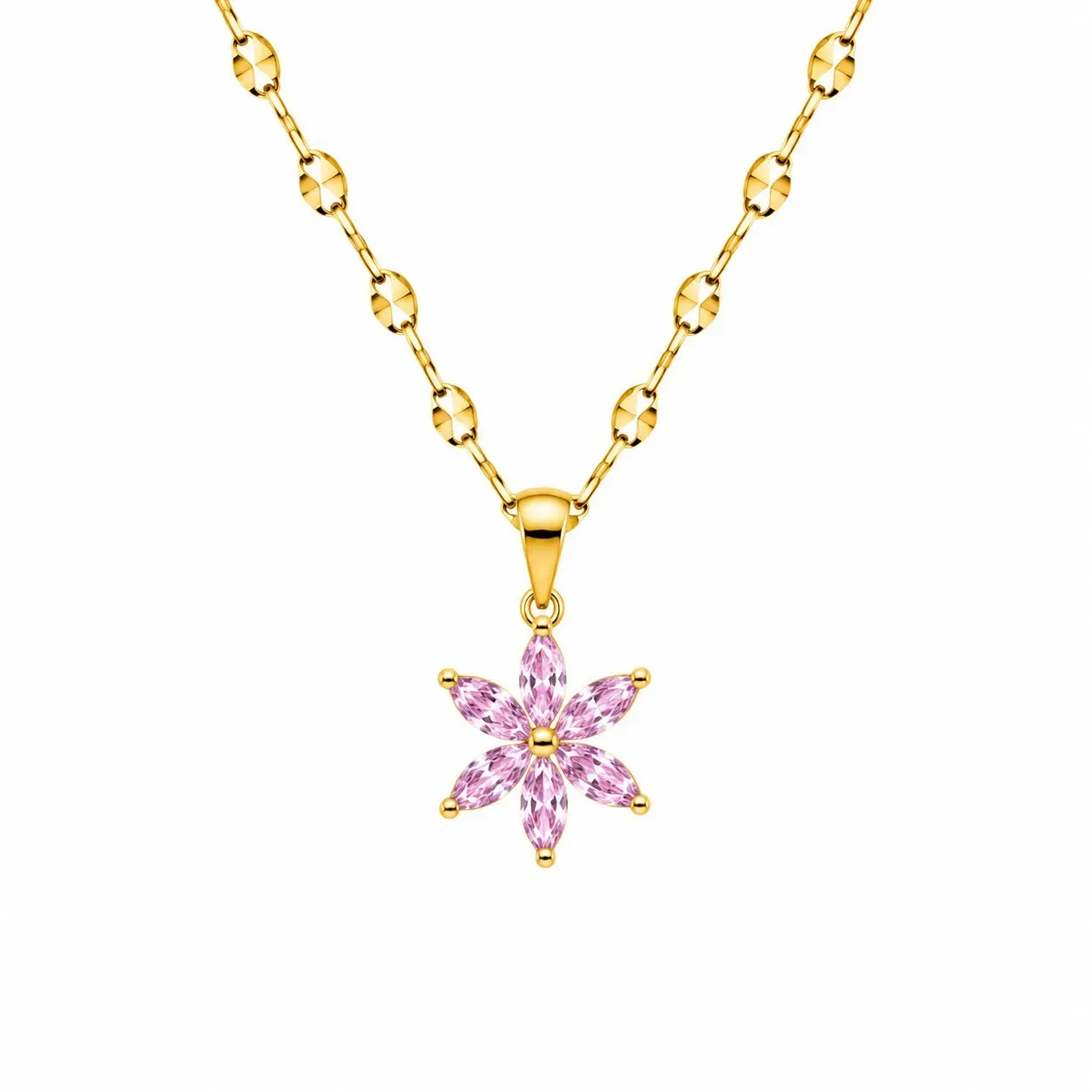 Cadena Y Dije En Acero Con Piedra Circon De Flor Pequeña Lila
