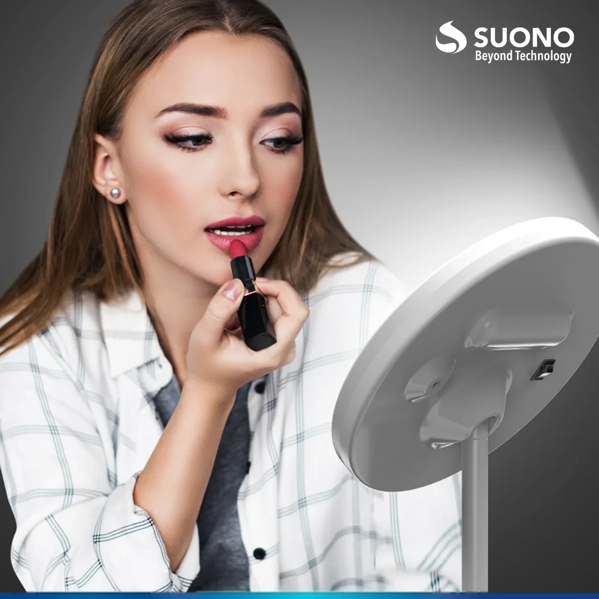 Espejo Maquillaje Suono Luz Led Touch Usb  Con Base blanco 2