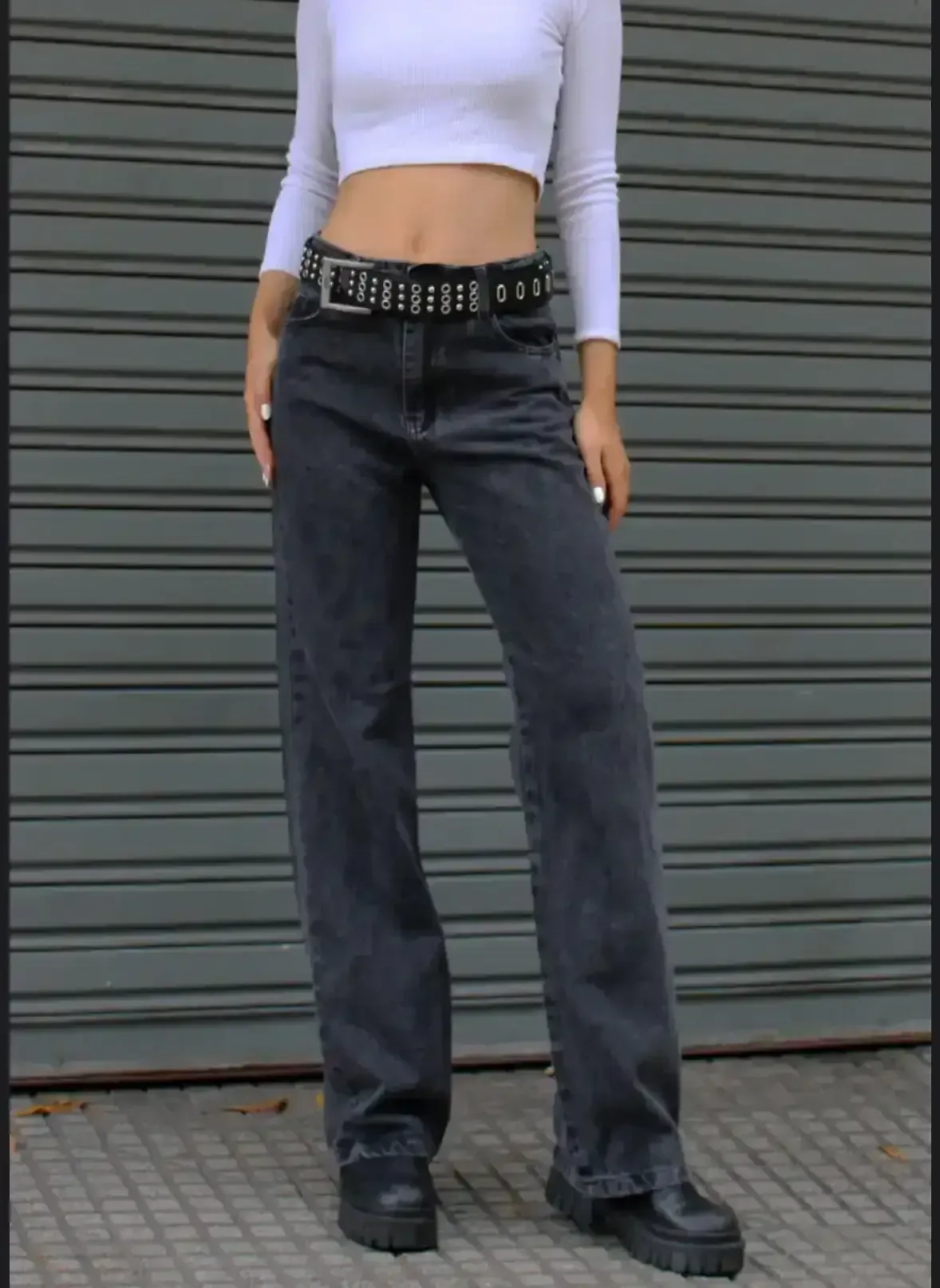 Jeans wide leg gris