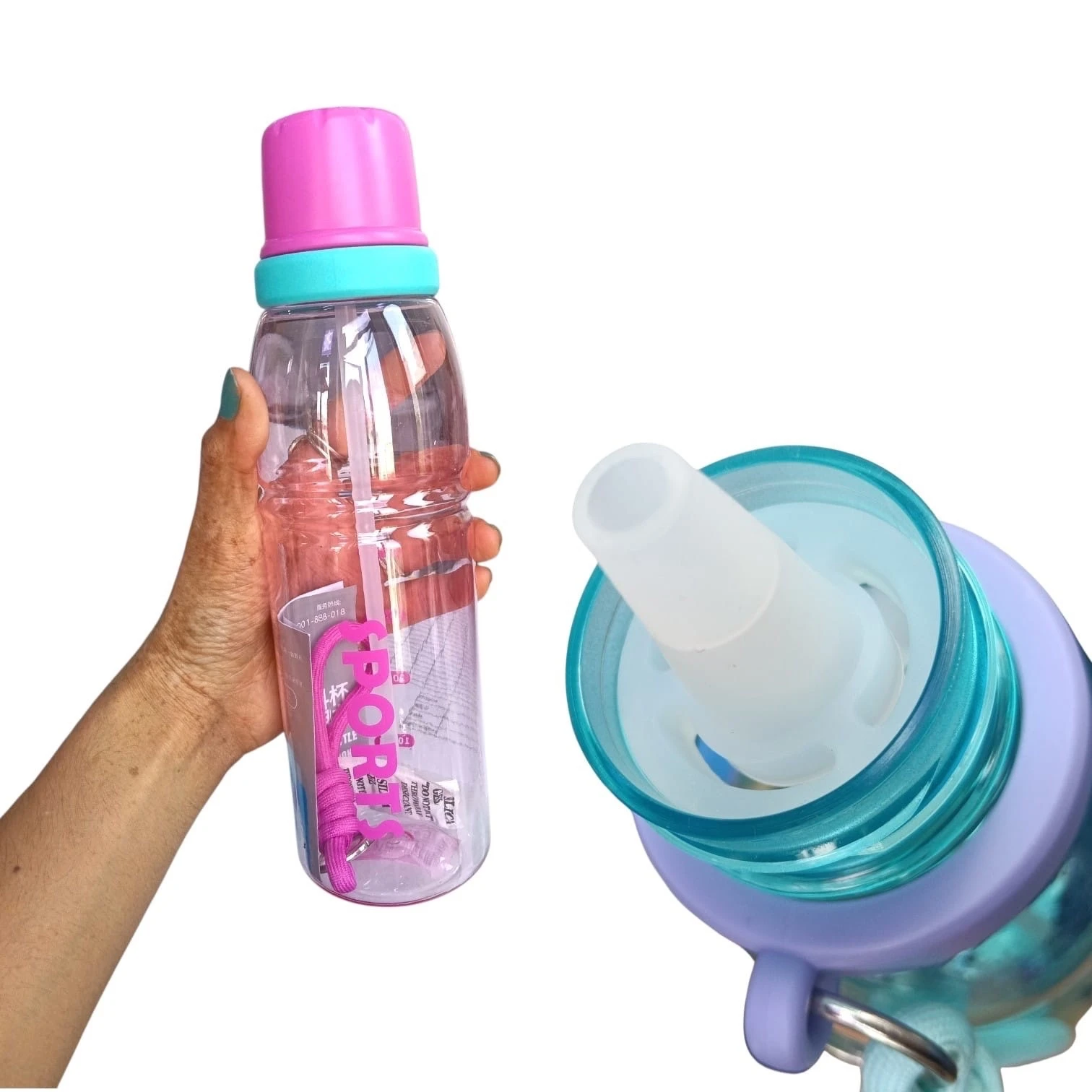 Botella de Agua Deportiva con Popote y Correa de Mano ✨🥤 | Cilindro Portátil con Tapa Protectora 5