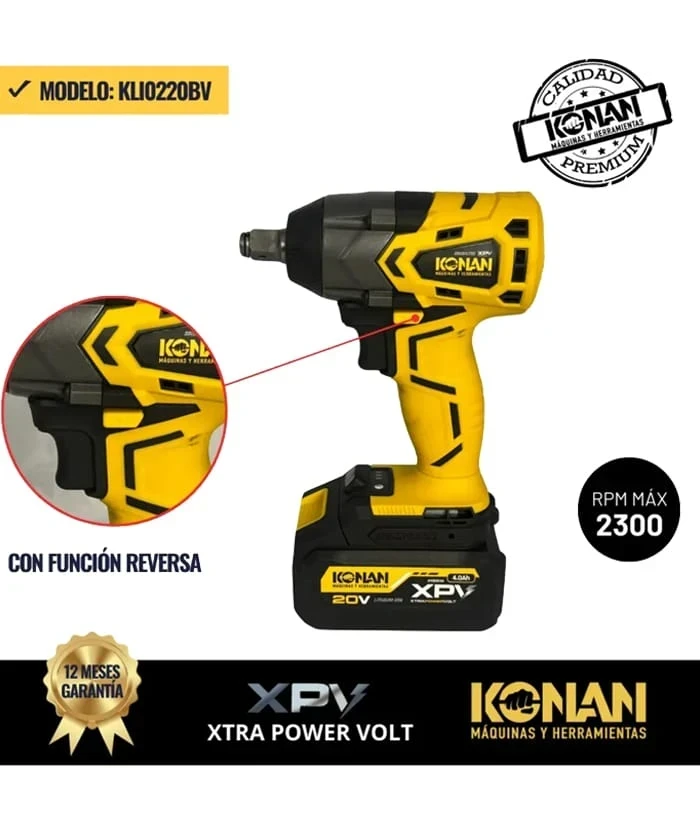 Llave Pistola de Impacto a Batería 1/2″ 420Nm Motor Brushless + 2 Baterías 4.0Ah + Cargador + Maletín Konan KLI0220BV 2