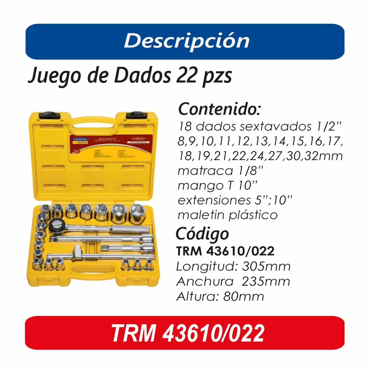 MALETA DE DADOS TRM HEX 1/2 22 PZ